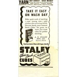 Staley Gloss Starch Cubes "Take it Easy on Eash Day" Vintage Print Ad 1939